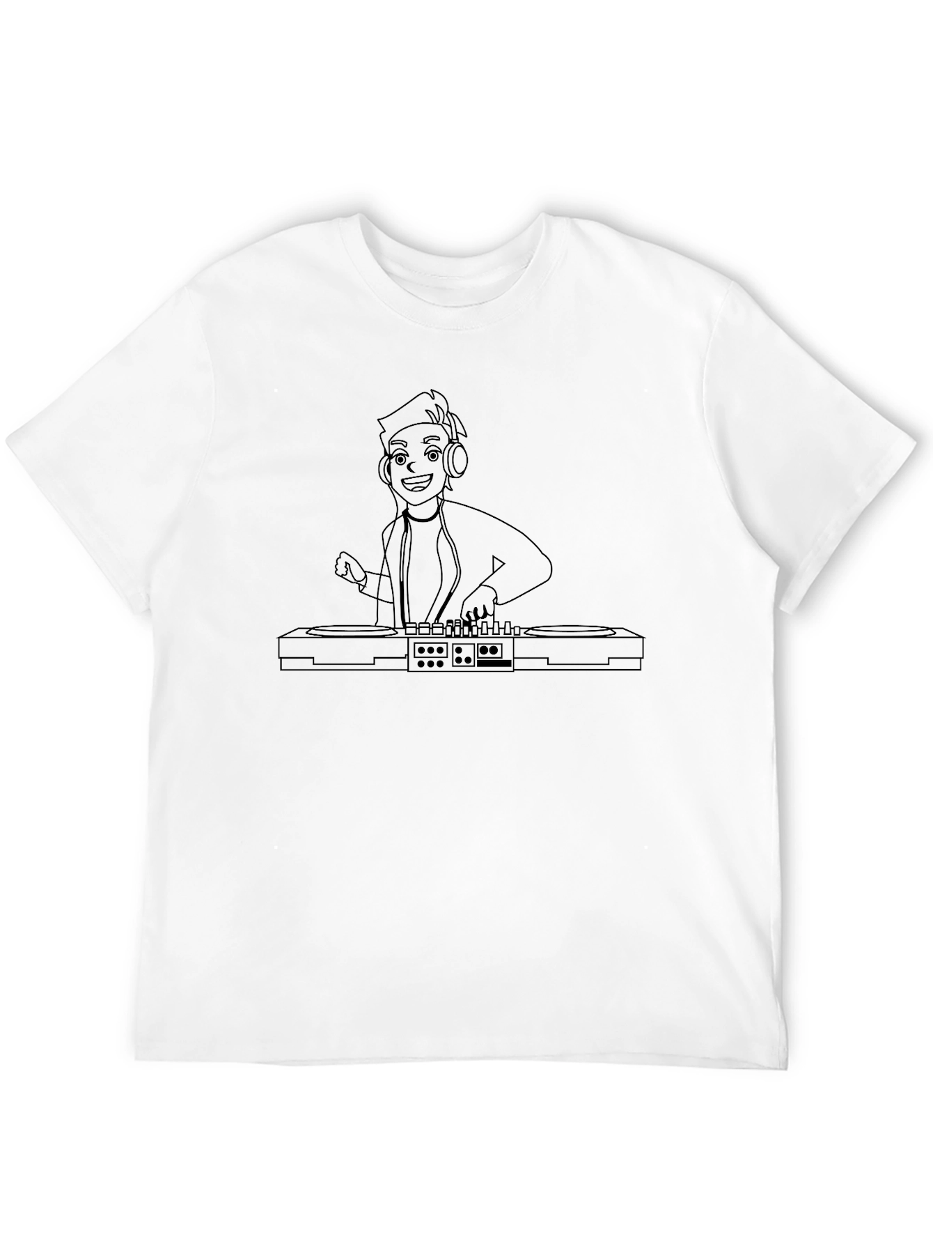 DJ Cartoon Outline T-Shirt - Black