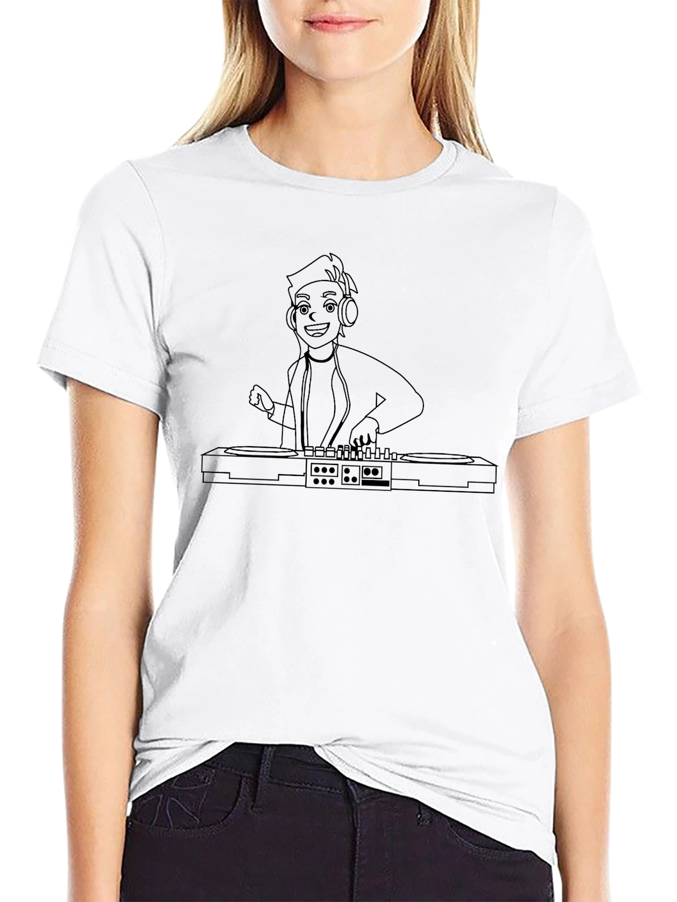 DJ Cartoon Outline T-Shirt - Black