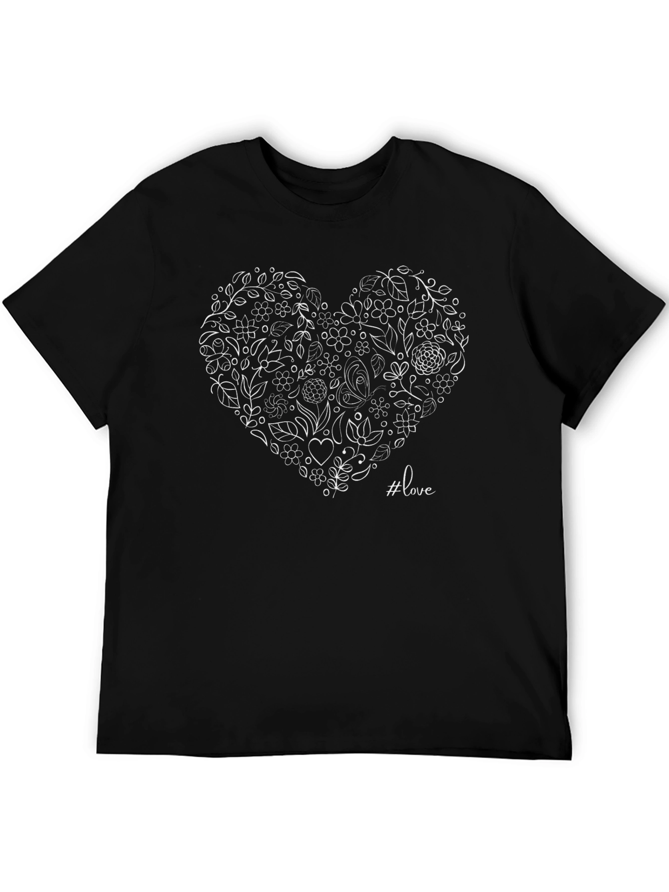Floral Heart Love T-Shirt - Black