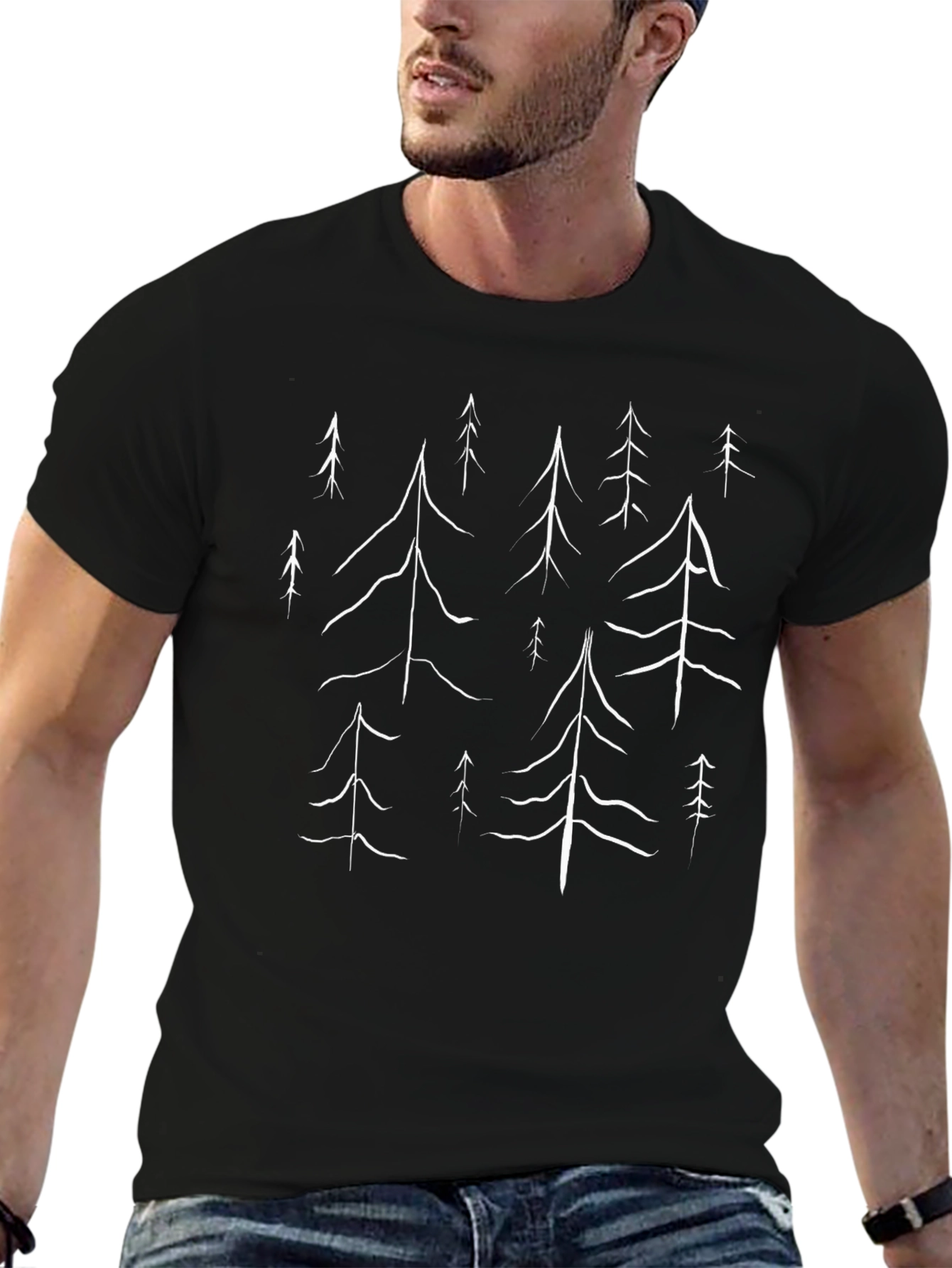 Minimalist Forest Print Black T-Shirt