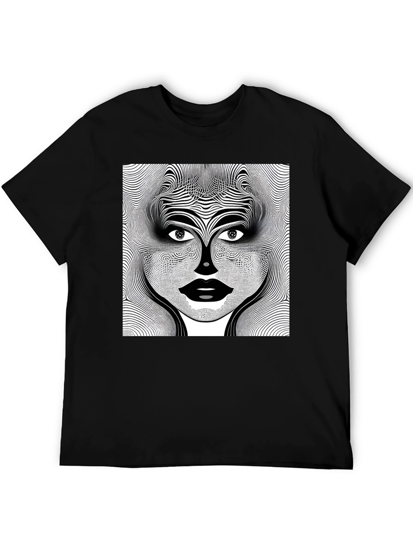 Abstract Face Graphic Print Black T-Shirt