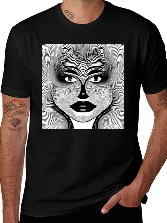 Abstract Face Graphic Print Black T-Shirt