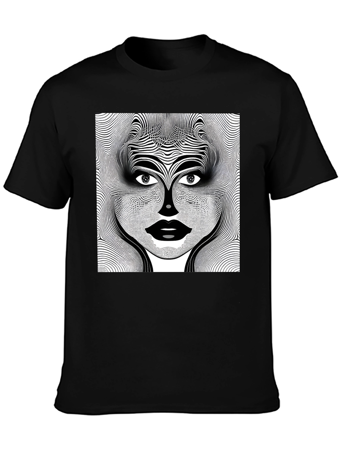 Abstract Face Graphic Print Black T-Shirt