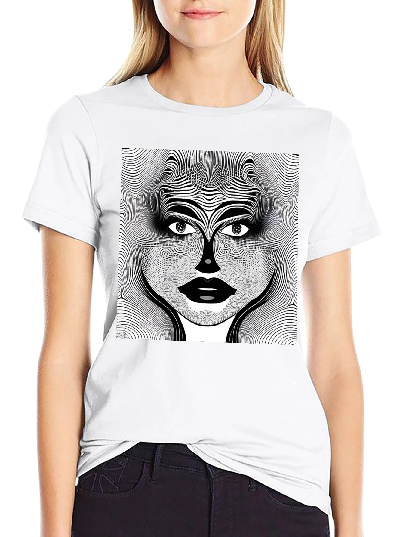 Abstract Face Graphic Print Black T-Shirt