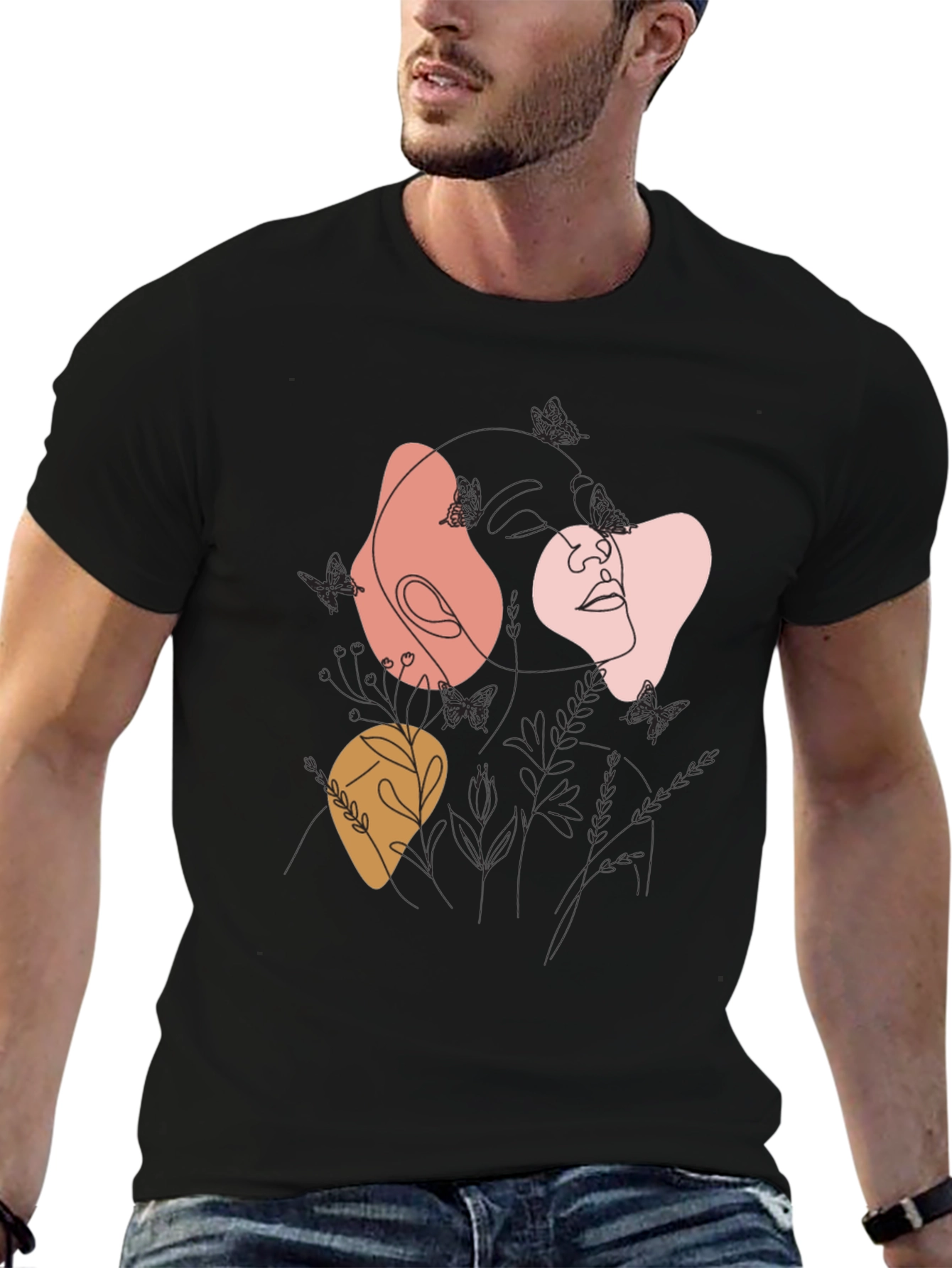 Abstract Line Art Graphic Tee - Modern Casual Top