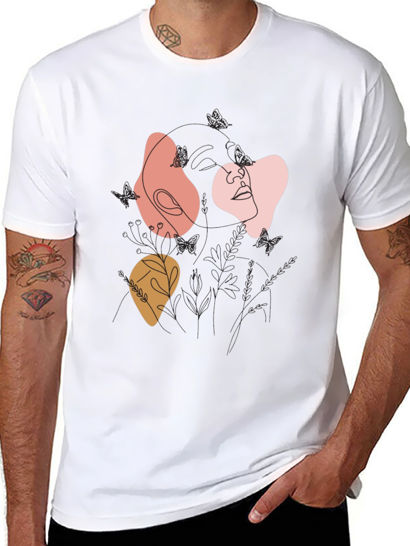 Abstract Line Art Graphic Tee - Modern Casual Top