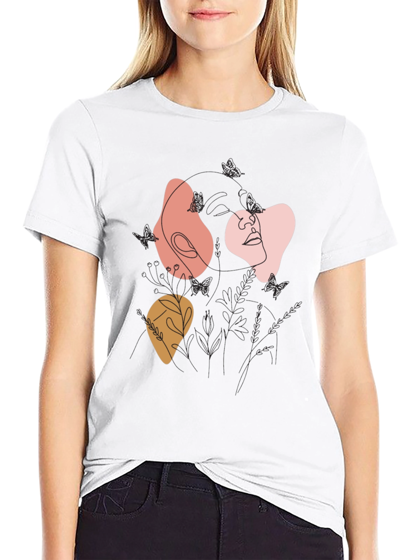 Abstract Line Art Graphic Tee - Modern Casual Top