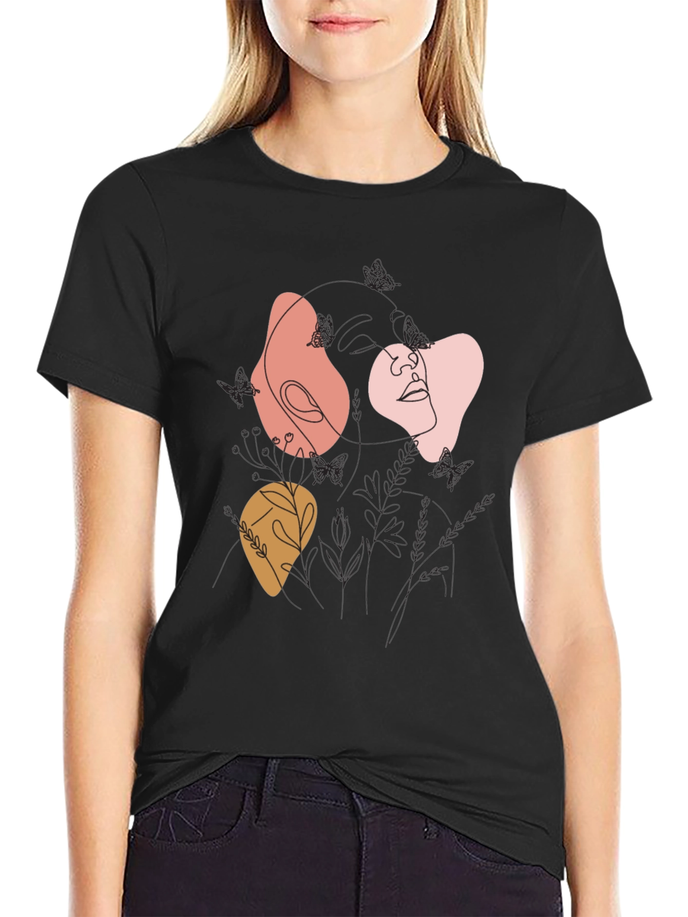 Abstract Line Art Graphic Tee - Modern Casual Top