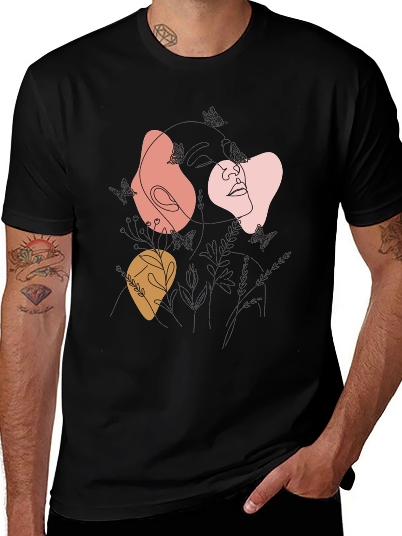 Abstract Line Art Graphic Tee - Modern Casual Top
