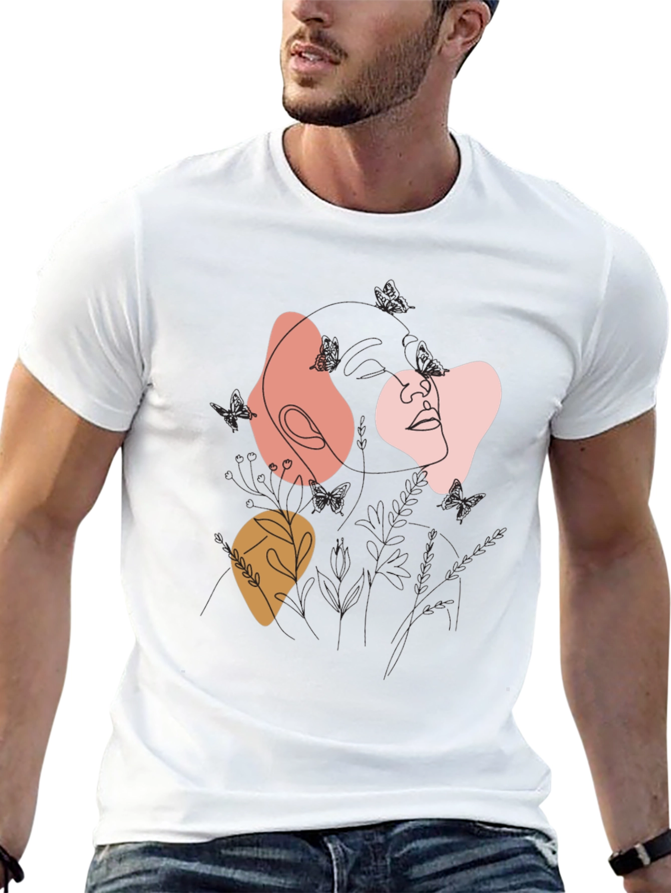 Abstract Line Art Graphic Tee - Modern Casual Top