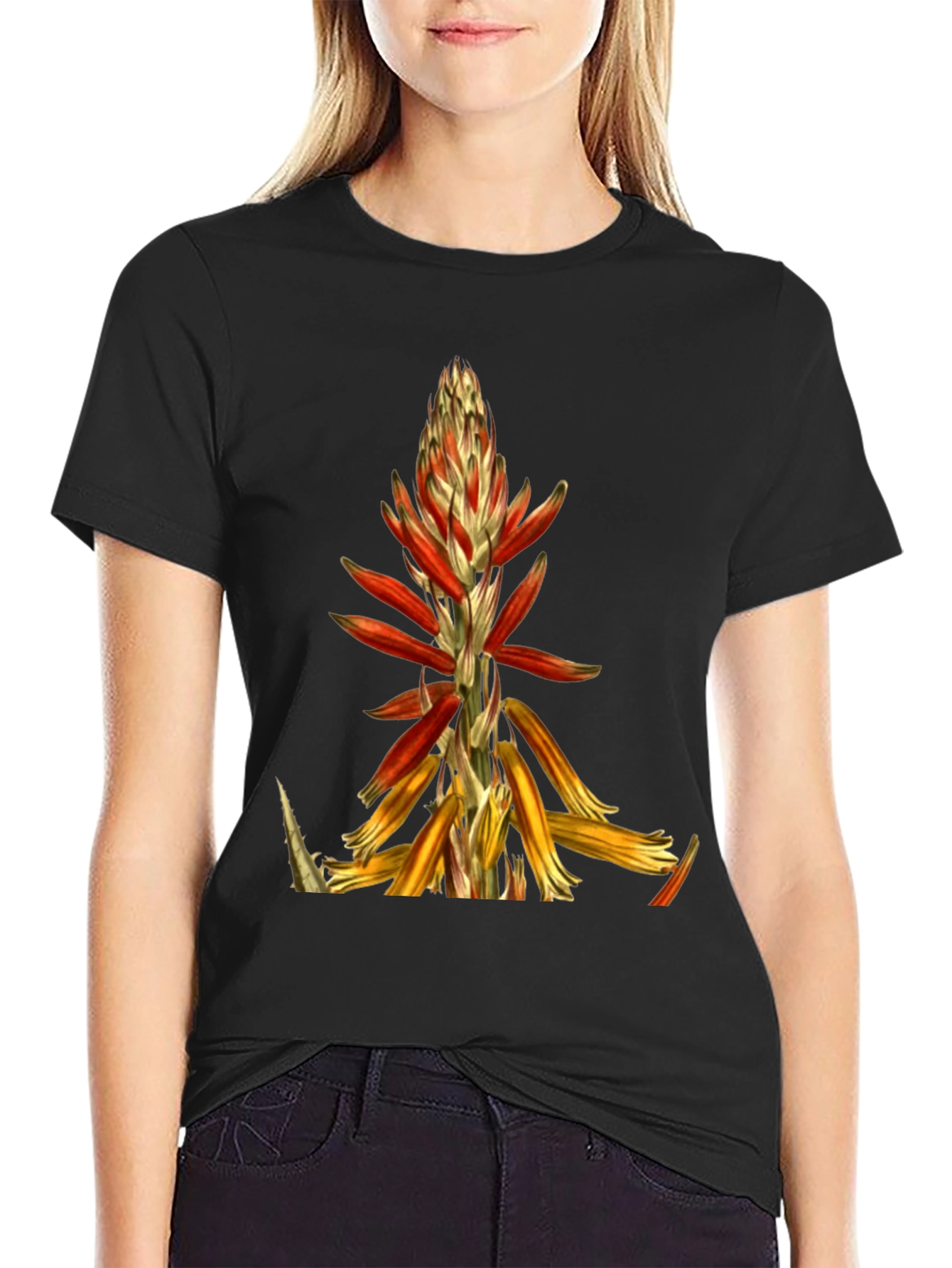 Floral Print Graphic Tee - Black T-Shirt