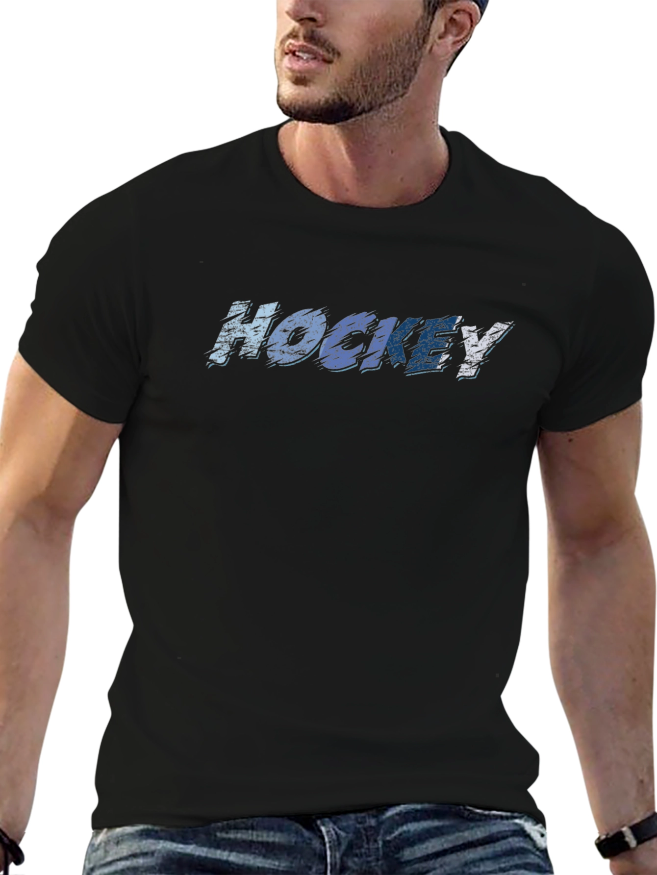 Hockey Graphic Tee - Black Cotton T-Shirt