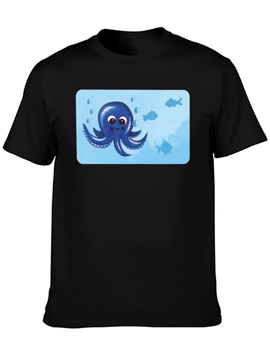 Cute Octopus Graphic T-Shirt - Black