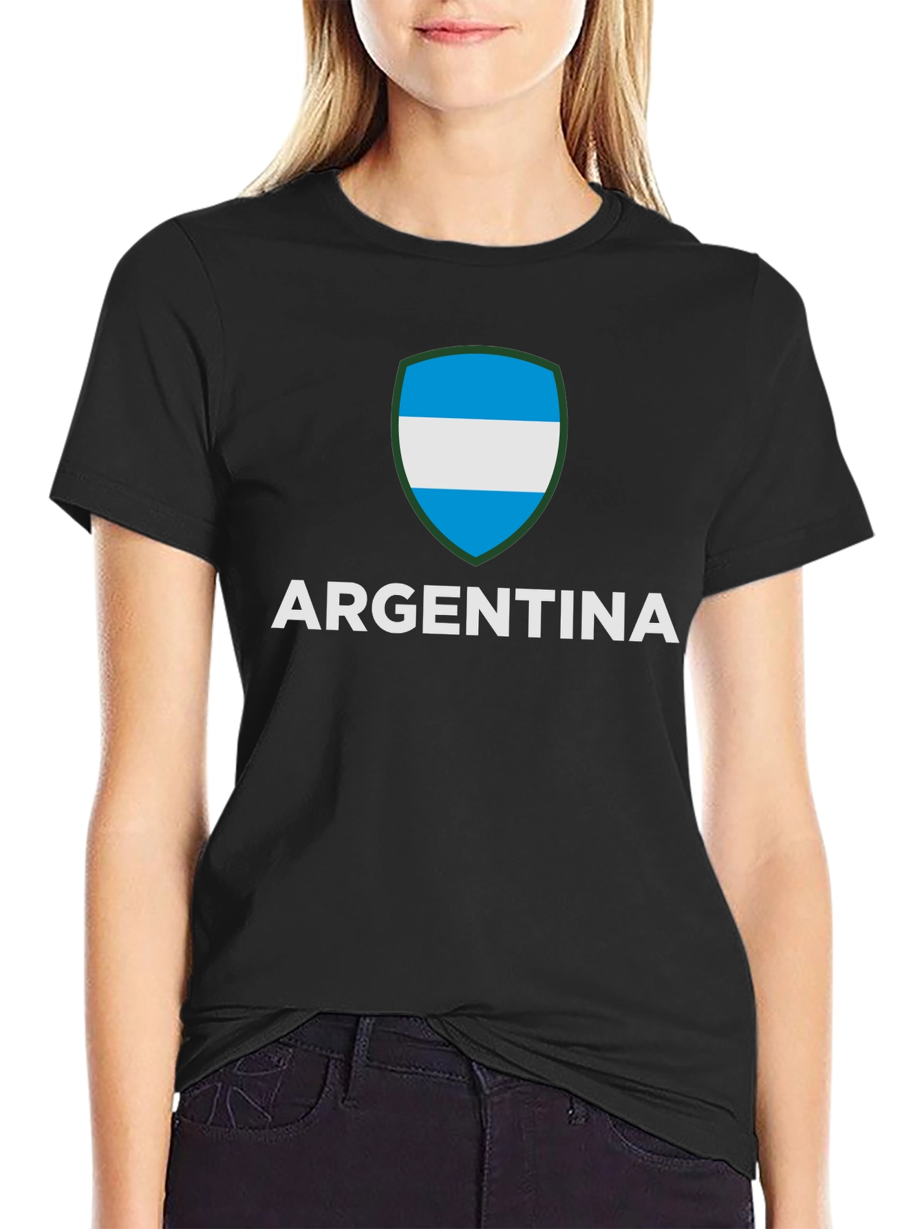 Argentina Flag Crest Graphic Tee - Black