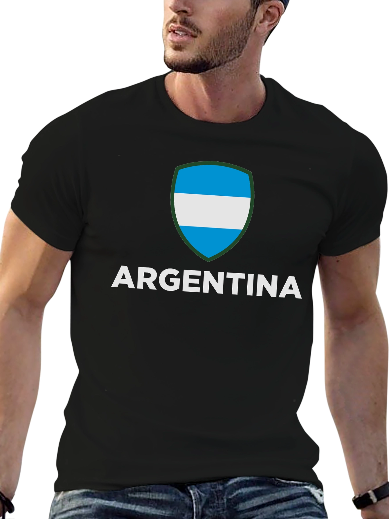 Argentina Flag Crest Graphic Tee - Black
