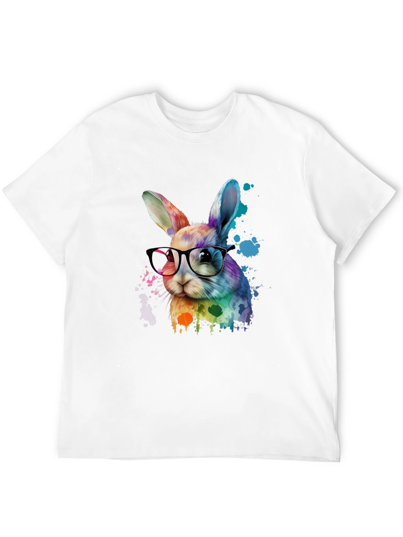Rainbow Bunny T-Shirt with Glasses - Artistic Design
