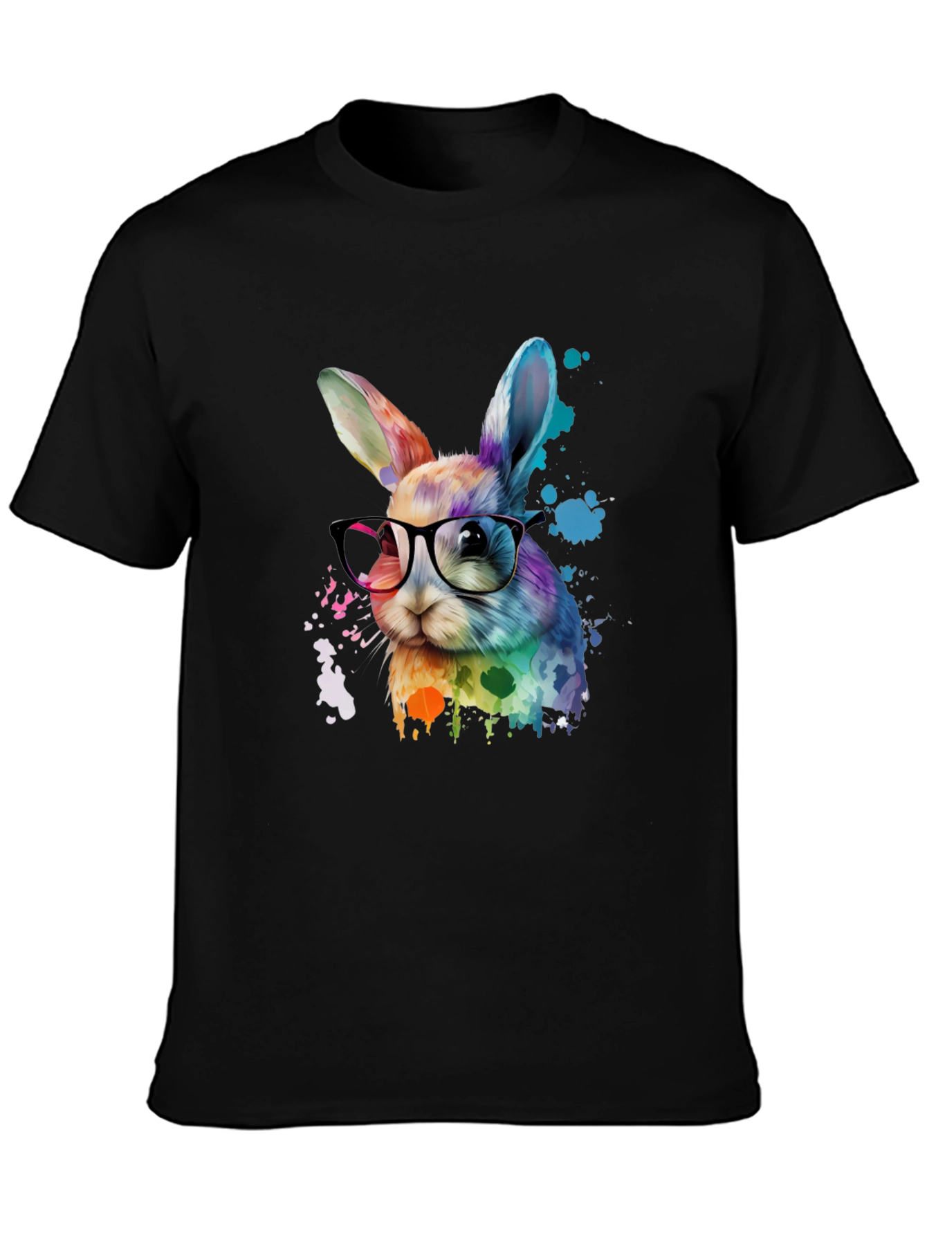 Rainbow Bunny T-Shirt with Glasses - Artistic Design