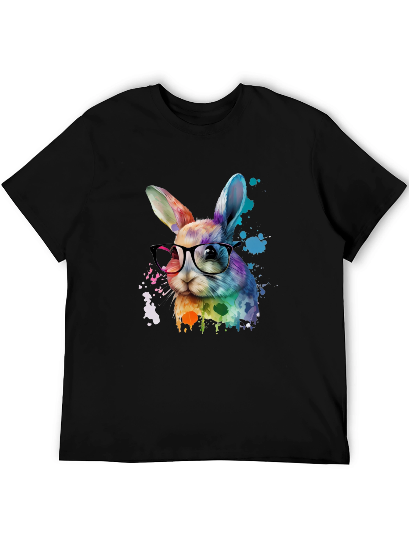 Rainbow Bunny T-Shirt with Glasses - Artistic Design