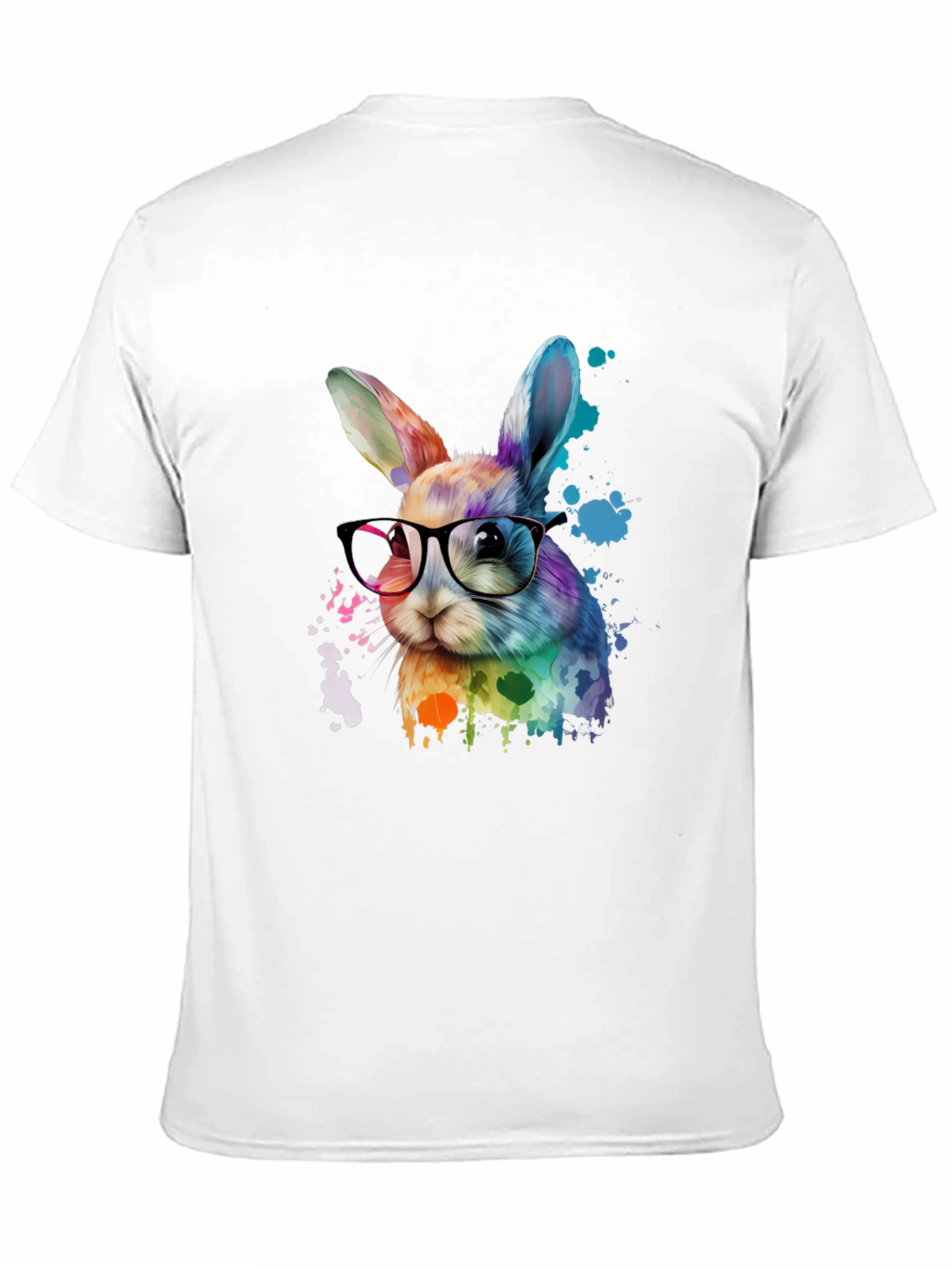 Rainbow Bunny T-Shirt with Glasses - Artistic Design