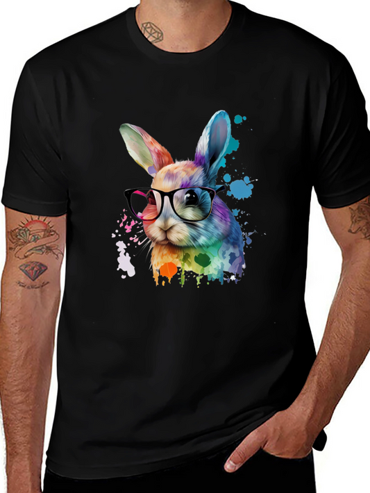 Rainbow Bunny T-Shirt with Glasses - Artistic Design