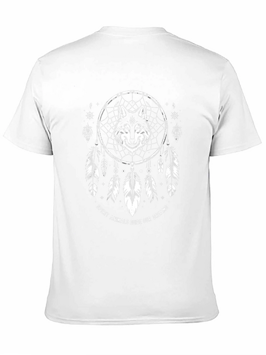 Wolf Spirit Dreamcatcher Graphic Tee - Black Cotton