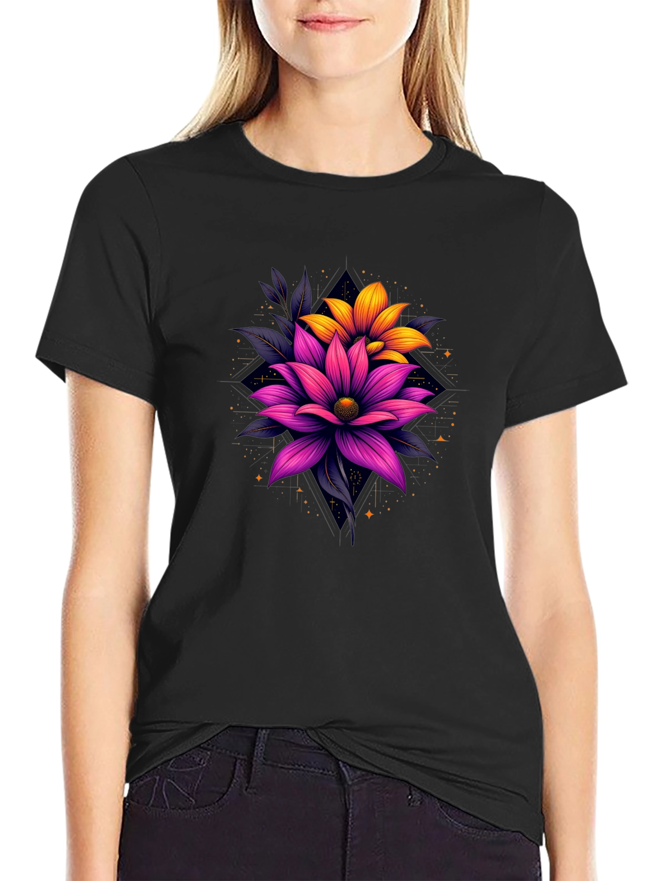 Floral Graphic Black T-Shirt
