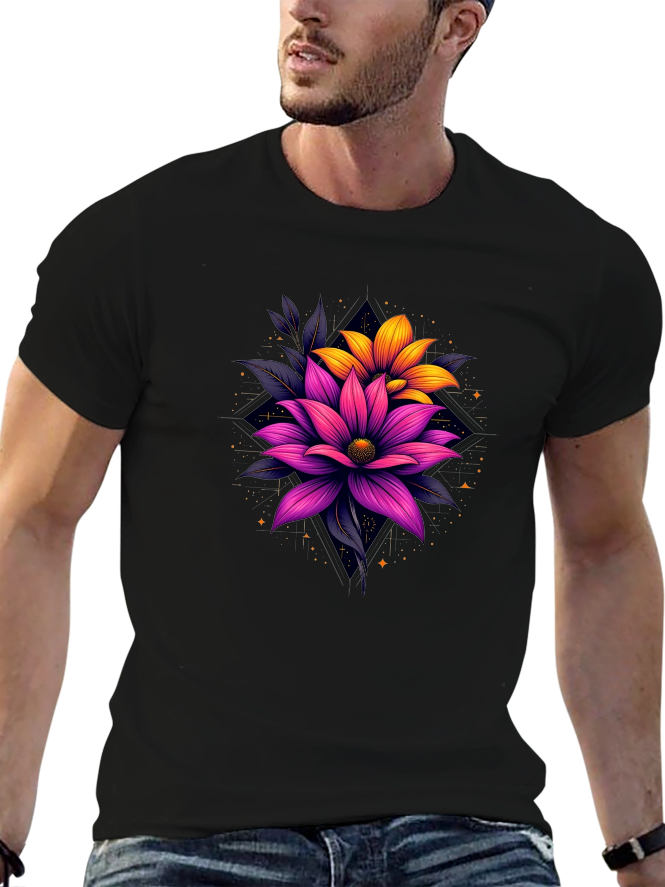 Floral Graphic Black T-Shirt