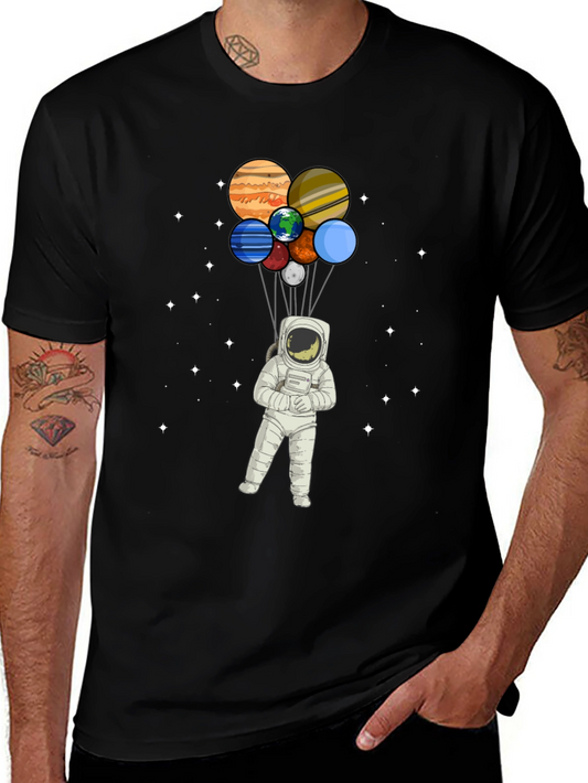 Astronaut Planet Balloon Graphic Tee - Black