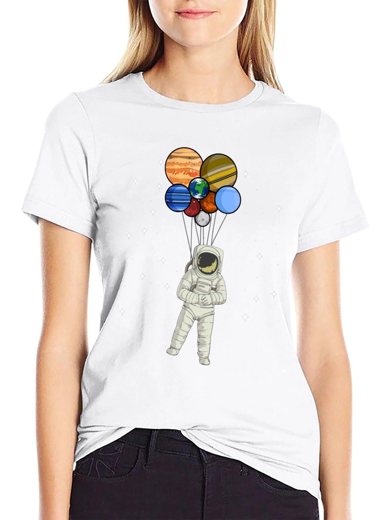 Astronaut Planet Balloon Graphic Tee - Black