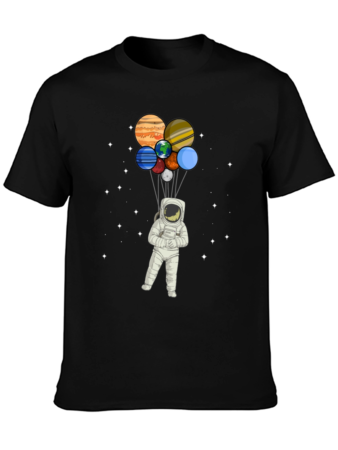 Astronaut Planet Balloon Graphic Tee - Black