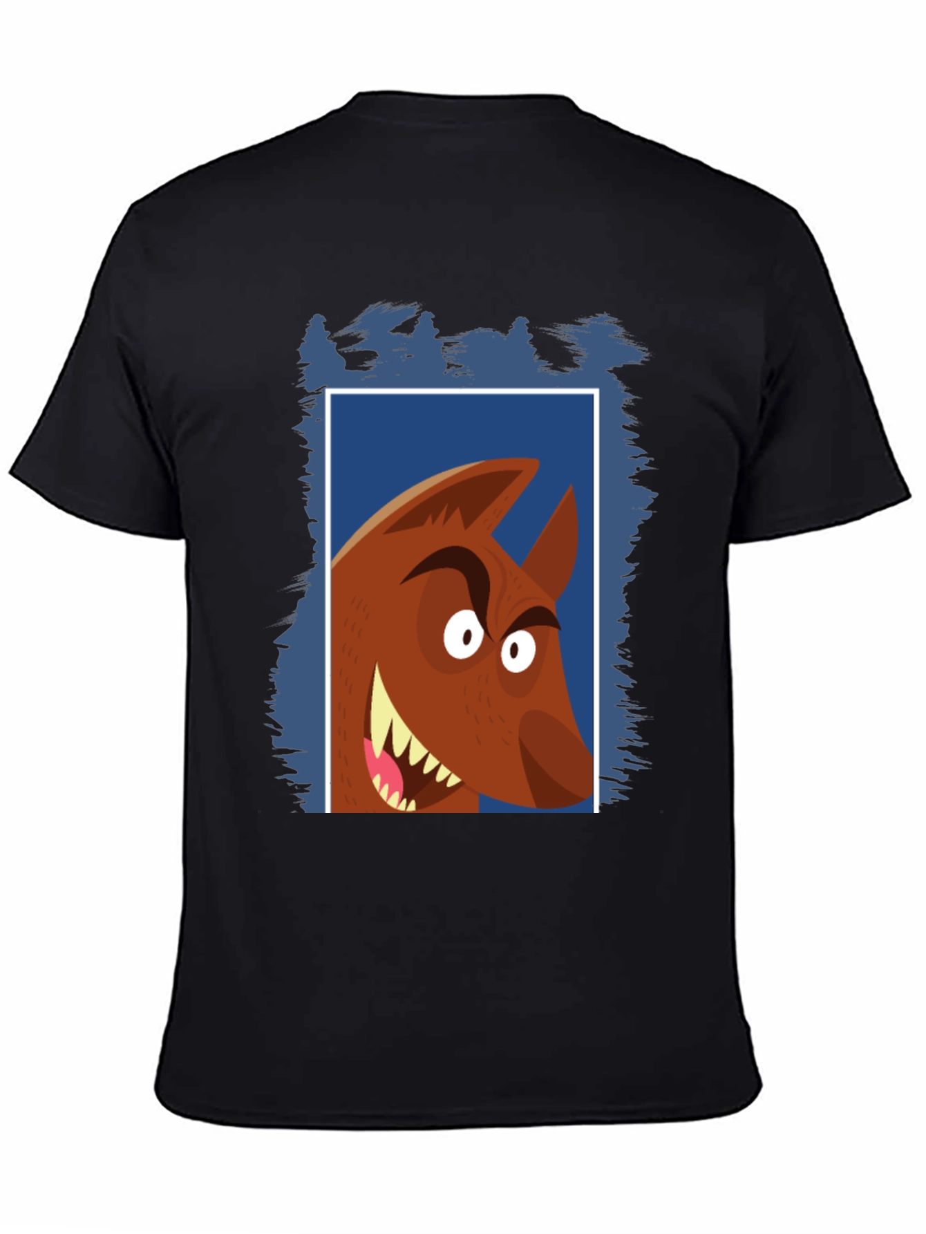 Cartoon Wolf Graphic Tee - Black Cotton T-Shirt