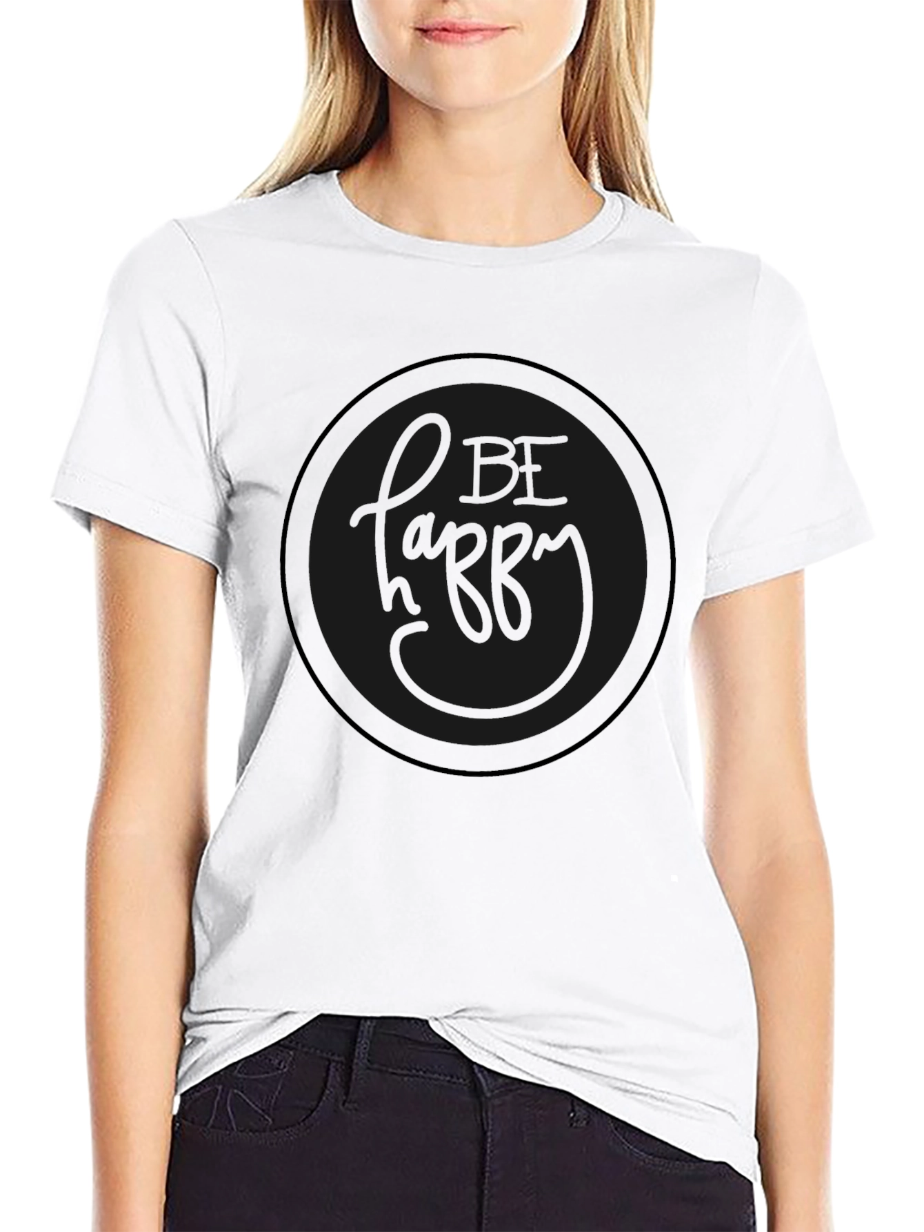 Be Happy Crew Neck T-Shirt - Mens - Black