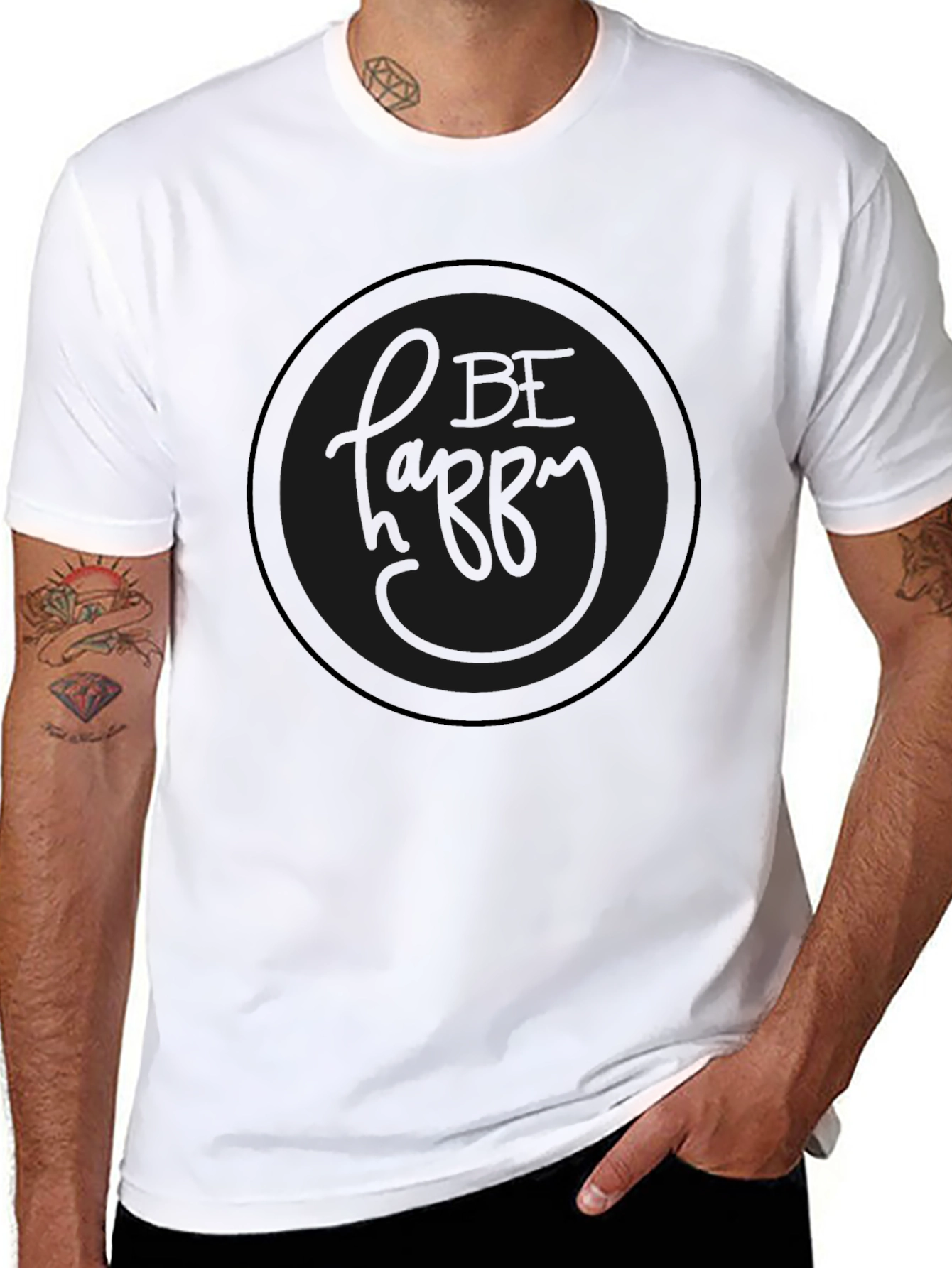 Be Happy Crew Neck T-Shirt - Mens - Black
