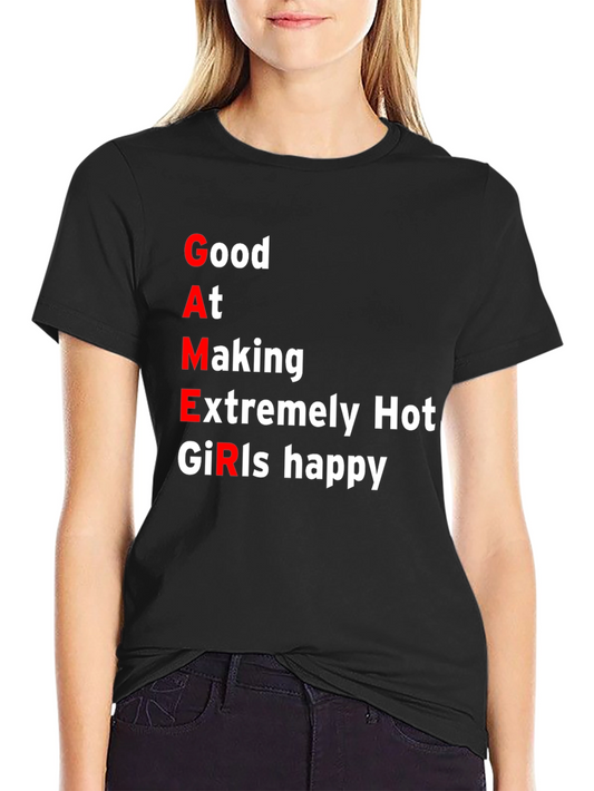 Funny Gamer T-Shirt - Good At Making Girls Happy Black Tee