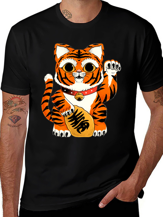 Lucky Cat Tiger Graphic Tee - Black