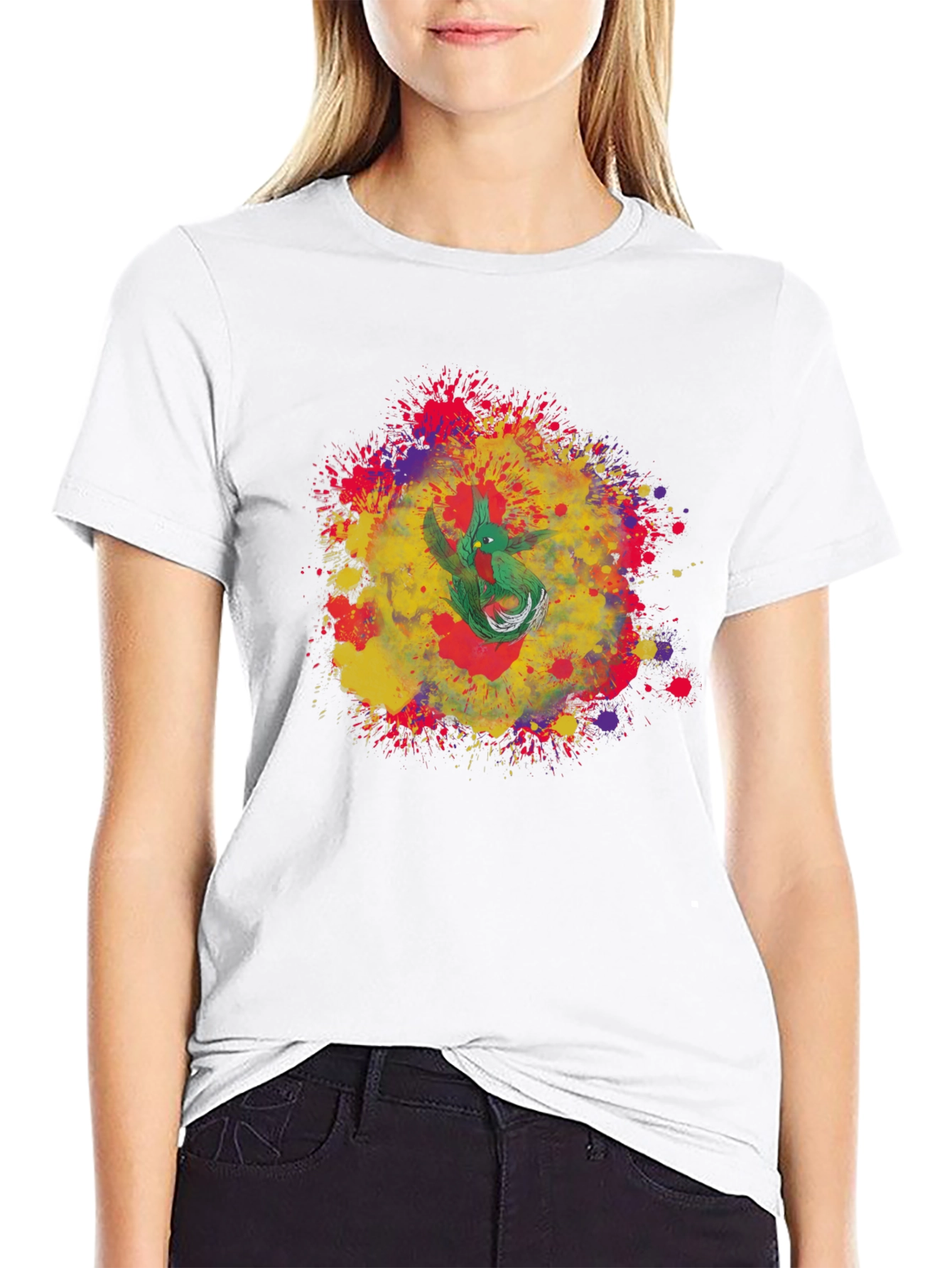 Quetzal Bird Splash Art Graphic Tee - Cool Design