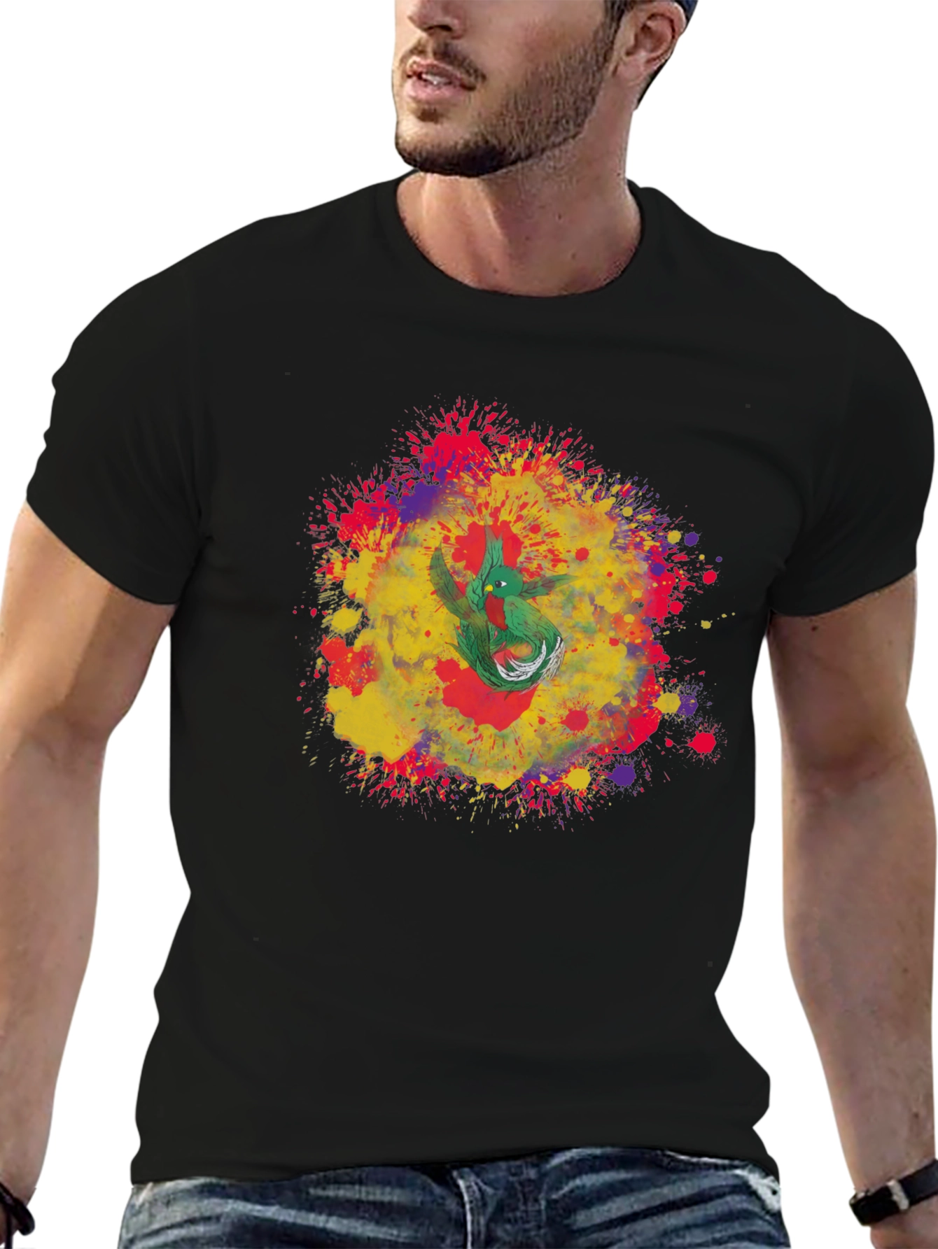 Quetzal Bird Splash Art Graphic Tee - Cool Design