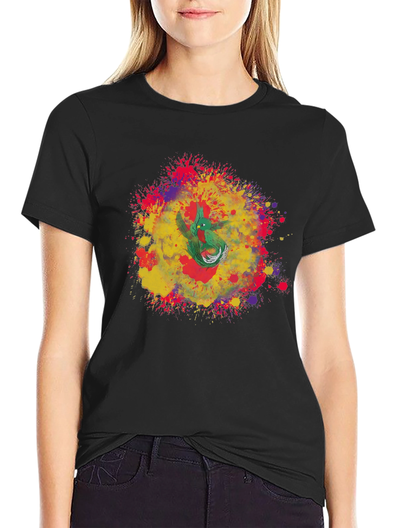 Quetzal Bird Splash Art Graphic Tee - Cool Design