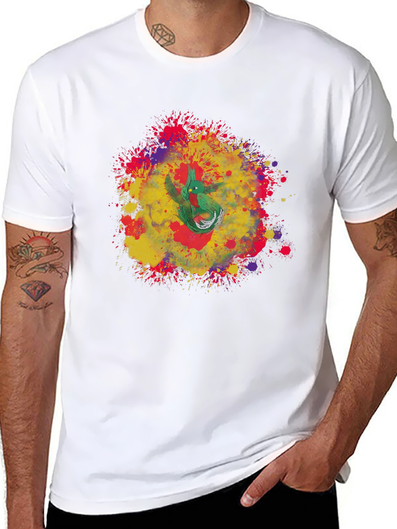 Quetzal Bird Splash Art Graphic Tee - Cool Design