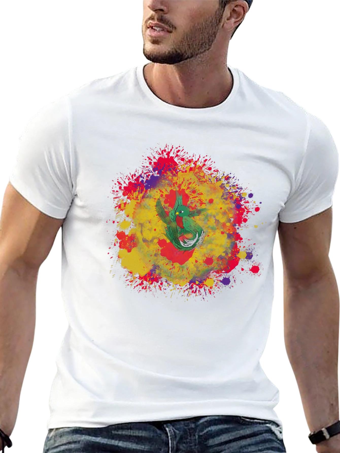 Quetzal Bird Splash Art Graphic Tee - Cool Design