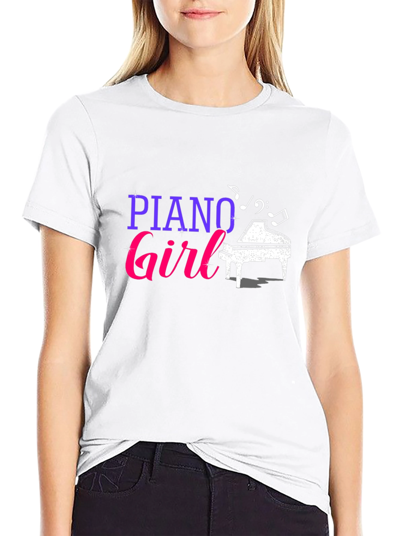 Piano Girl Graphic Tee - Music Lover T-Shirt