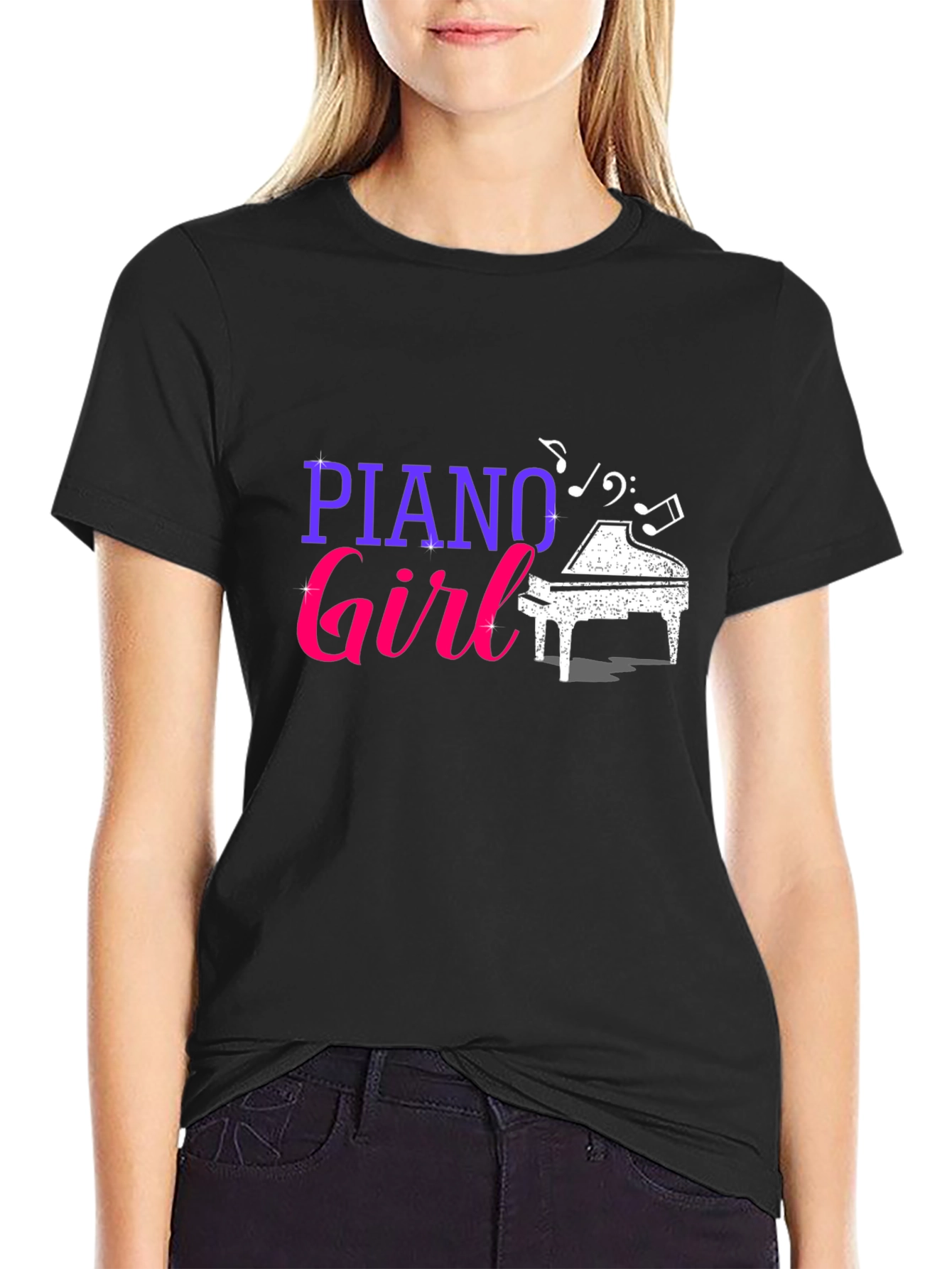 Piano Girl Graphic Tee - Music Lover T-Shirt