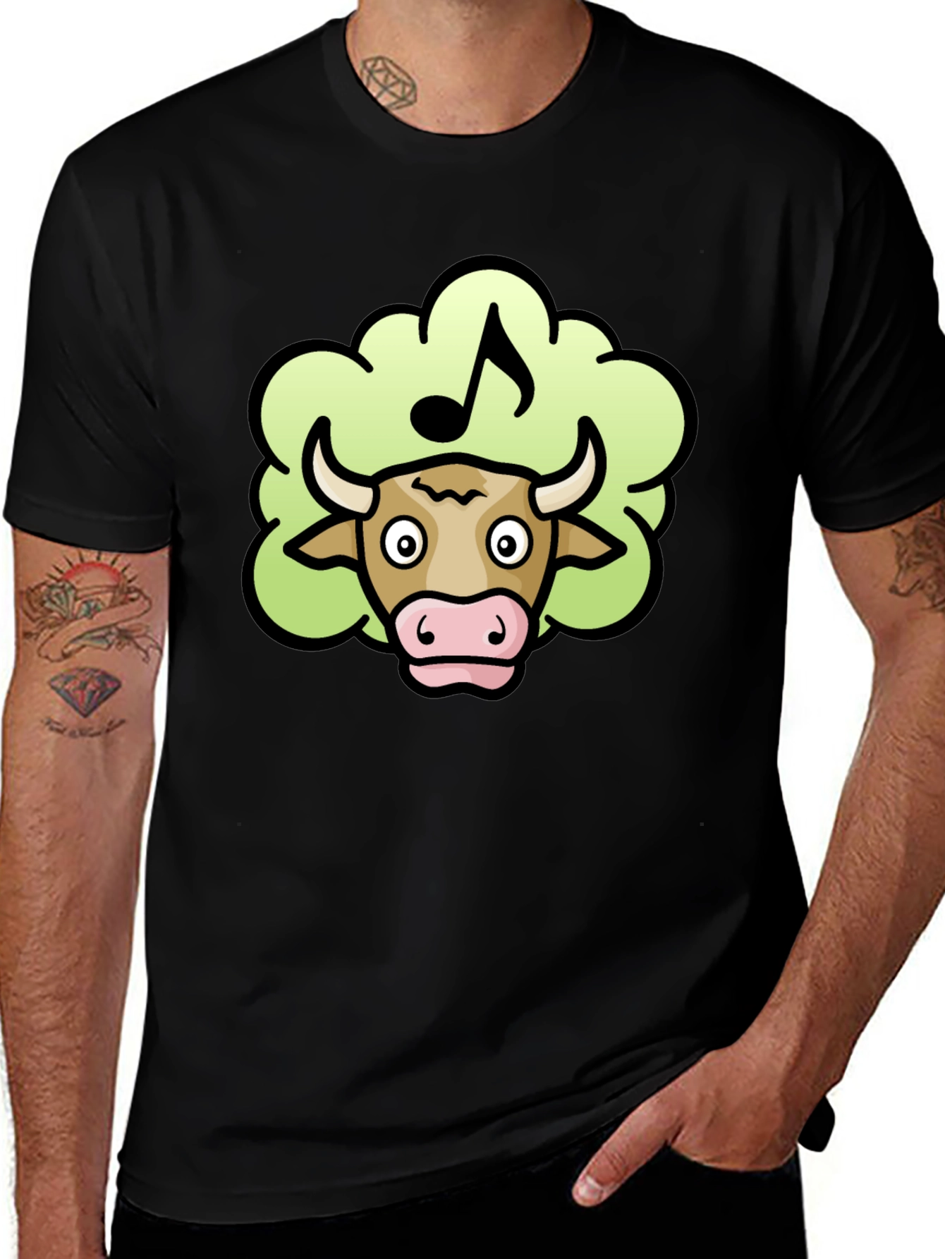 Musical Cow Tee - Black Cotton T-Shirt