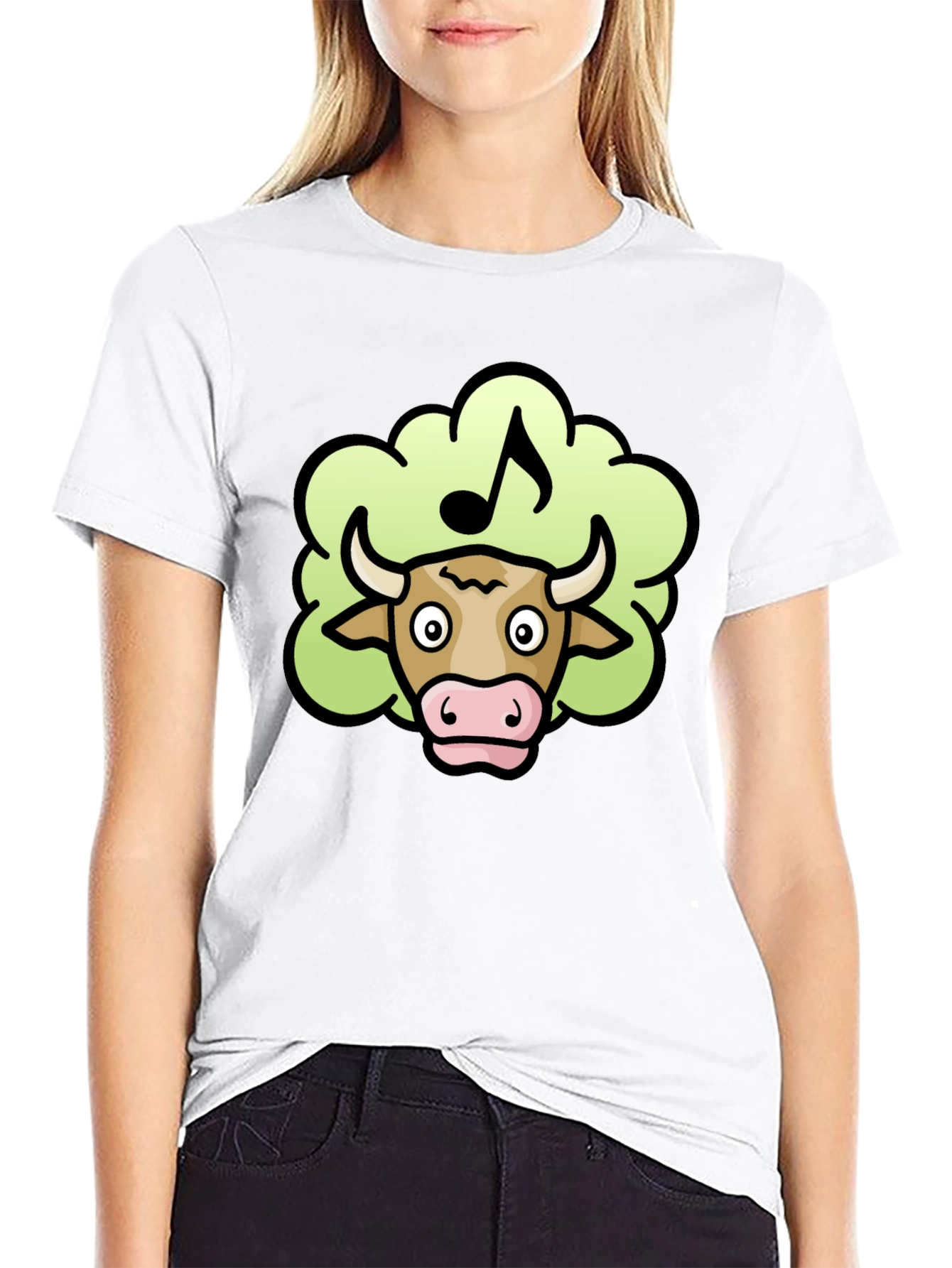 Musical Cow Tee - Black Cotton T-Shirt