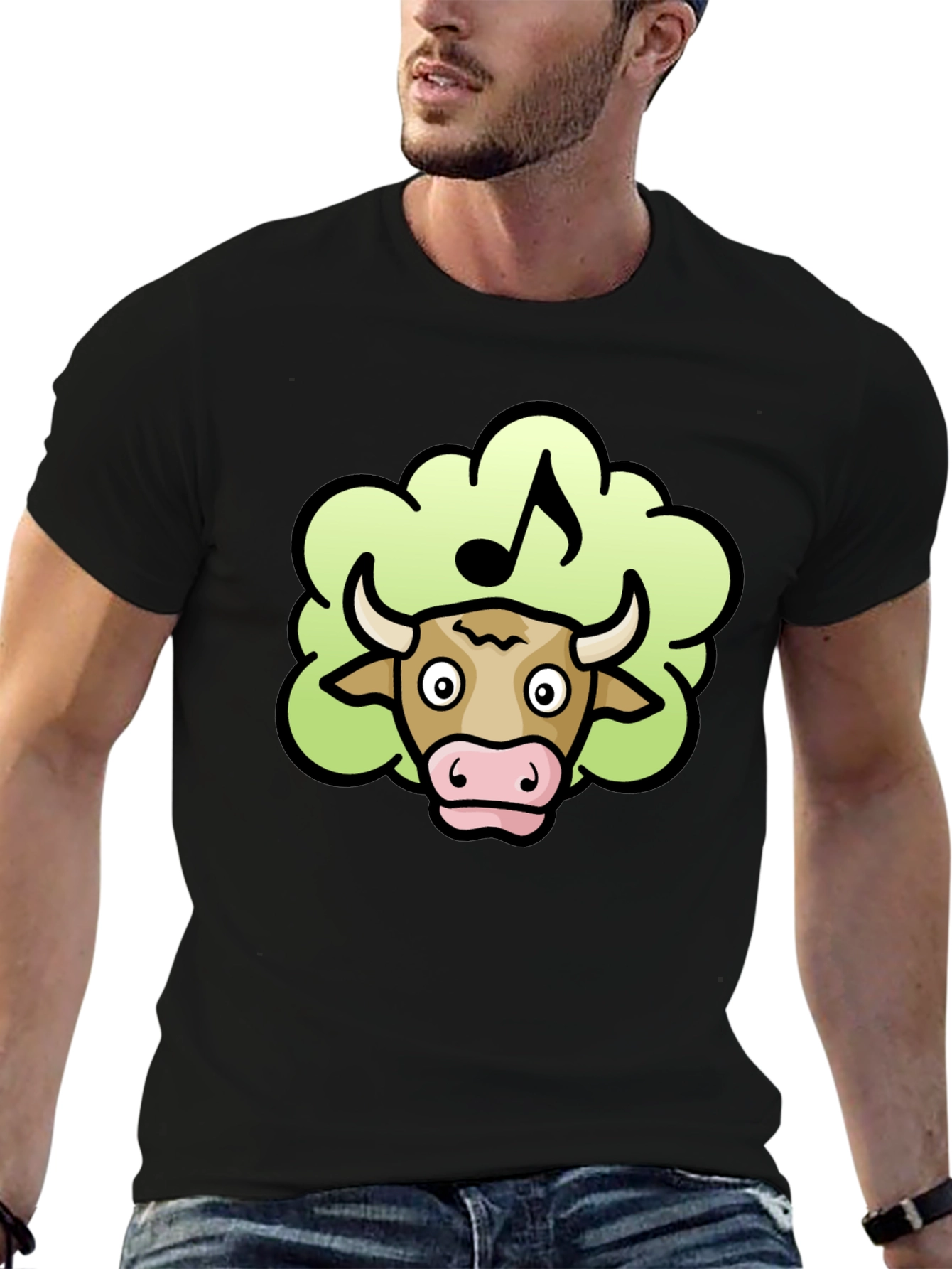 Musical Cow Tee - Black Cotton T-Shirt