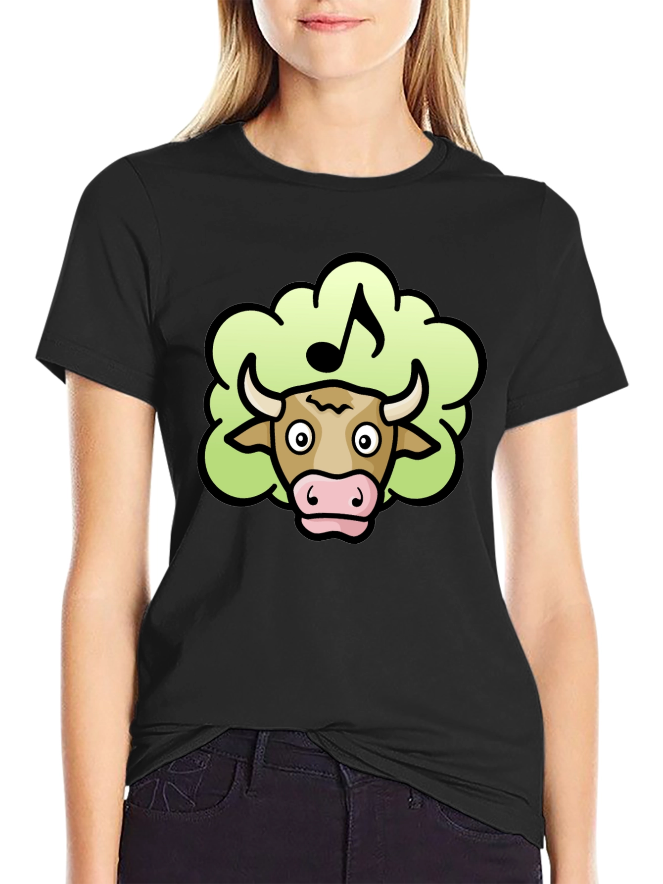 Musical Cow Tee - Black Cotton T-Shirt
