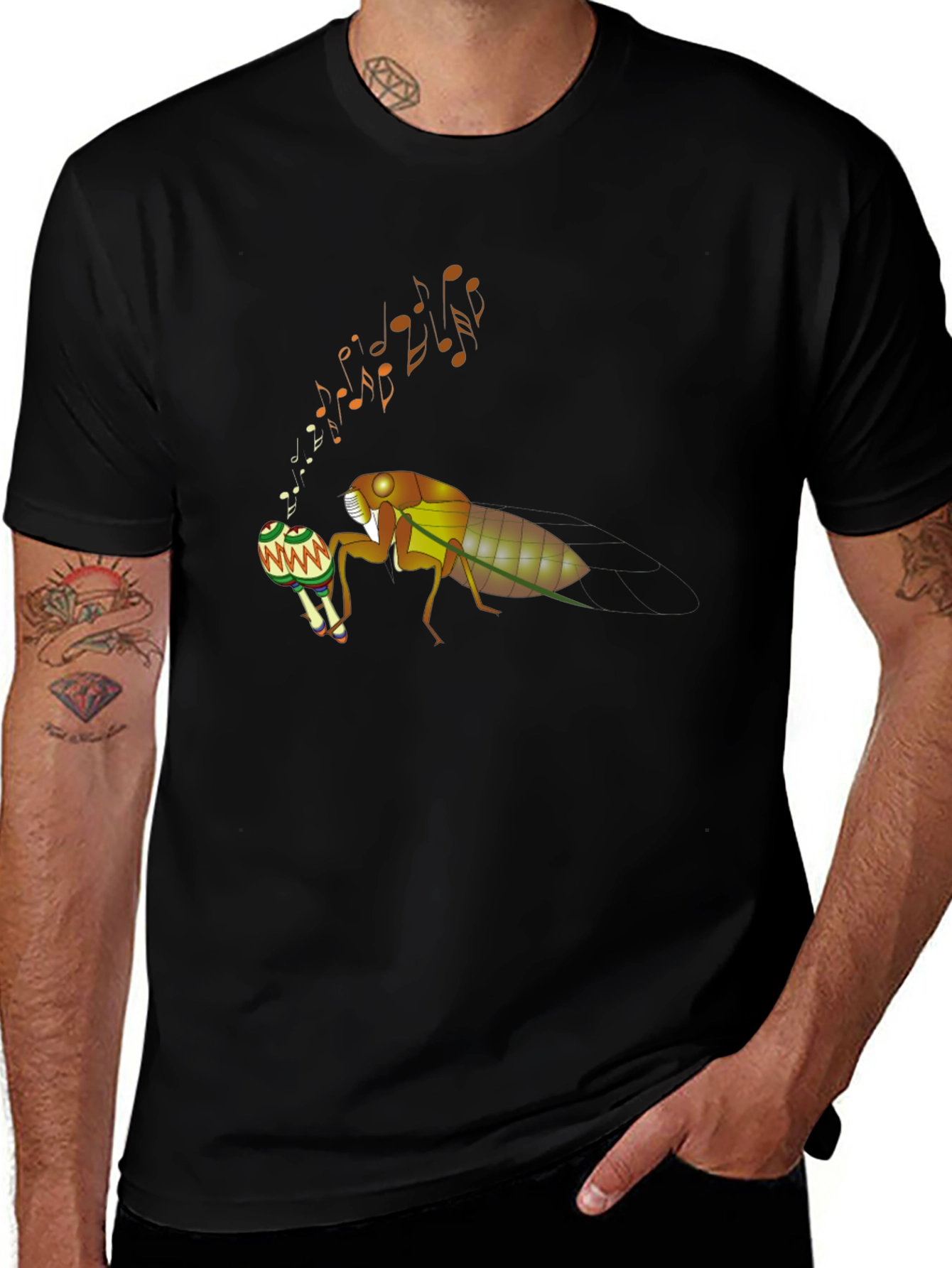 Cicada Musician T-Shirt - Cool Bug Graphic Tee