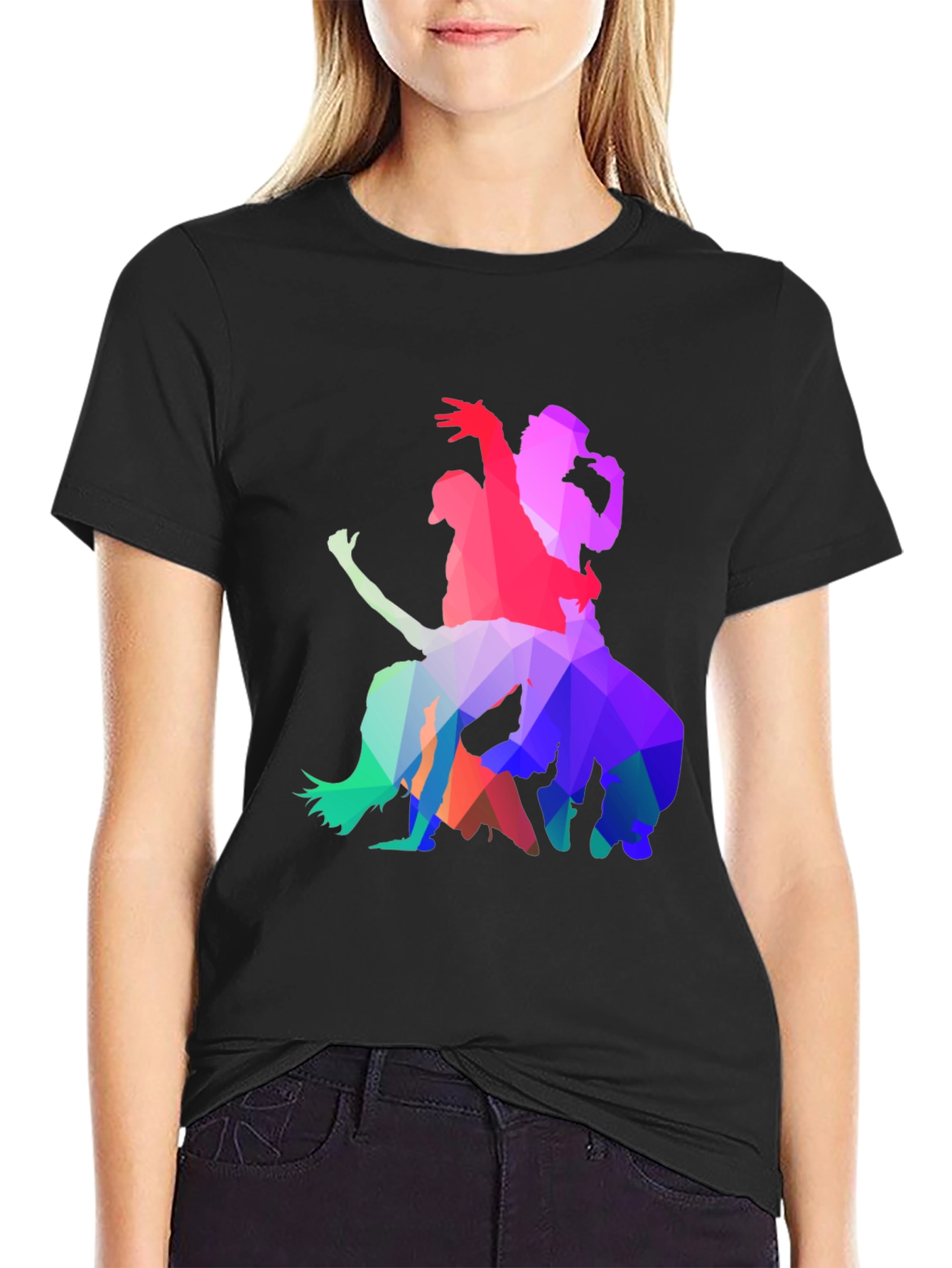 Geometric Dancer Silhouette Black T-Shirt