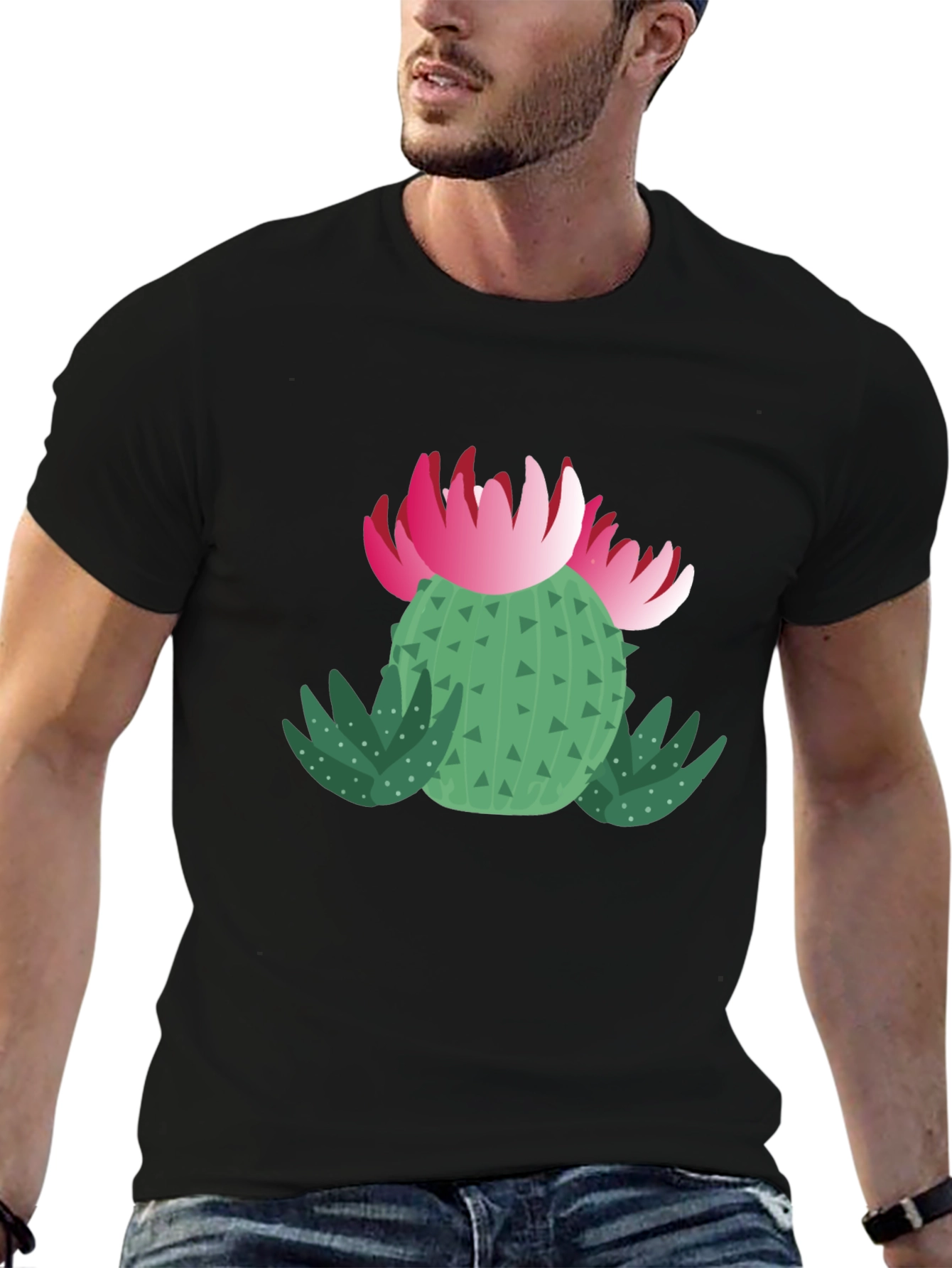 Cactus Flower Graphic T-Shirt - Black Cotton Tee