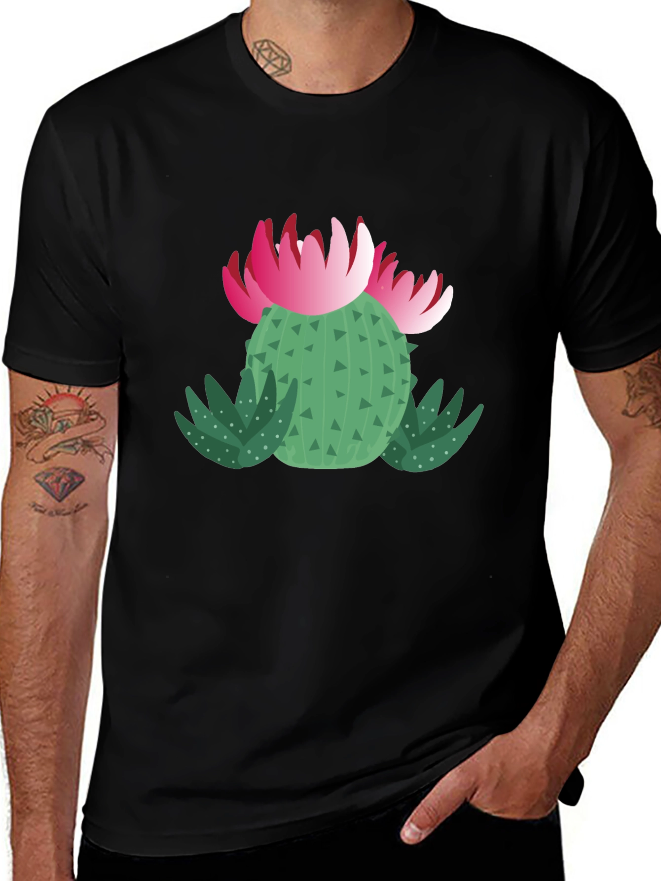 Cactus Flower Graphic T-Shirt - Black Cotton Tee